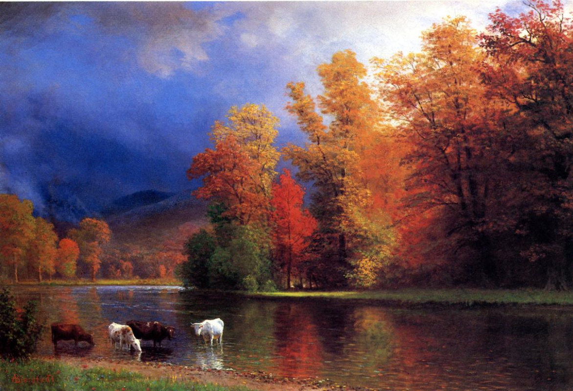 Альберт Бирштадт. Осенний пейзаж на реке Сако, штат Мэн