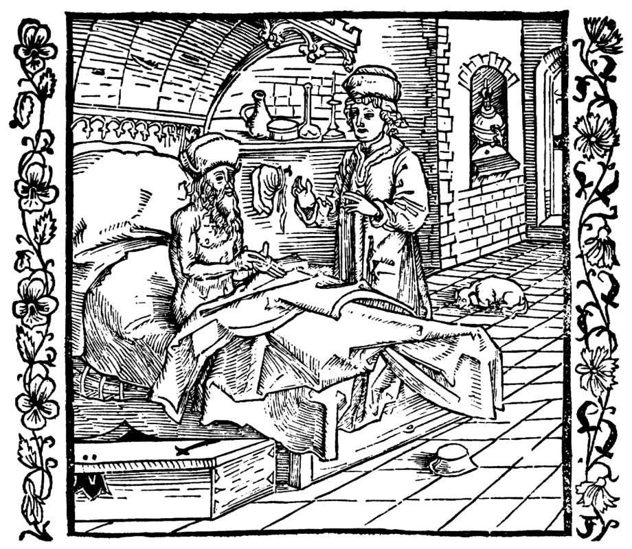 Альбрехт Дюрер. Иллюстрация к книге "Рыцарь де ля Тур". Умирающий Катон наставляет своего сына Катона Младшего