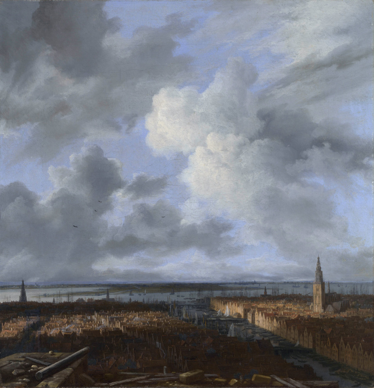 Панорамный вид Амстердама с лесов новой башни ратуши