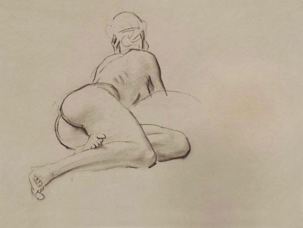 Джон Сингер Сарджент. Эскиз для  "Атлас и Геспериды". Фигура лежащей обнаженной женщины