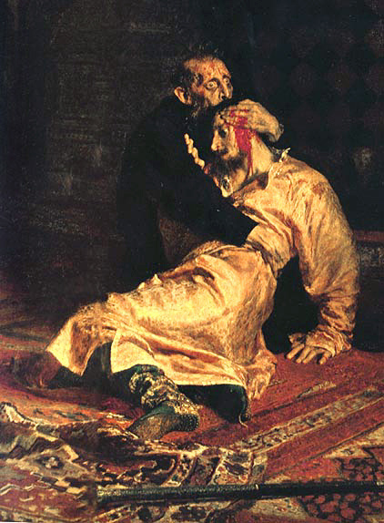 Илья Ефимович Репин. Иван Грозный и его сын Иван 16 ноября 1581 года. Фрагмент.