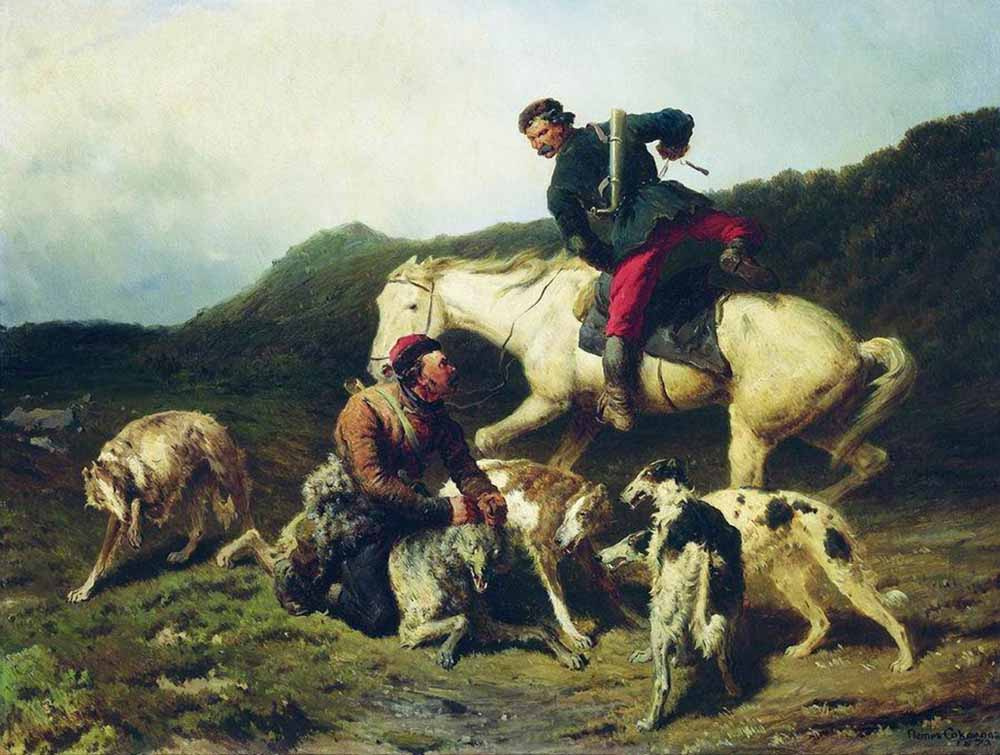 Петр Петрович Соколов. Охота на волка. 1873