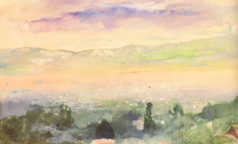 Джон Лафарг. Восход солнца в тумане над Киото
