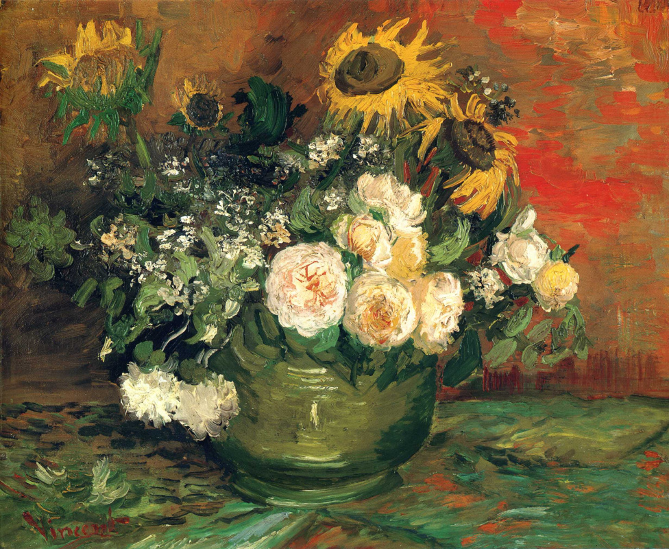 Винсент Ван Гог. Чаша с розами и подсолнухами и другими цветами