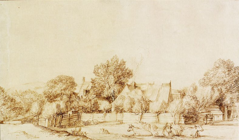 Ян Ливенс. Пейзаж с деревней и коровами