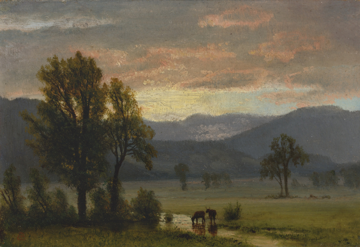 Альберт Бирштадт. Пейзаж с коровами у водопоя