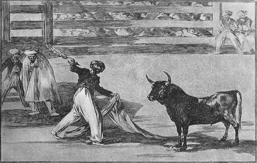 Франсиско Гойя. Серия "Тавромахия", лист 05: Отважный мавр Гасуль был первым, кто боролся с быками по правилам