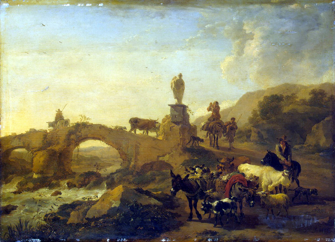 Николас Питерс Берхем. Итальянский пейзаж с мостиком