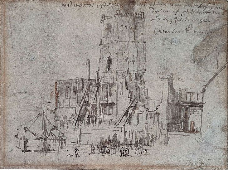 Рембрандт Харменс ван Рейн. Руины старой ратуши в Амстердаме (после пожара)
