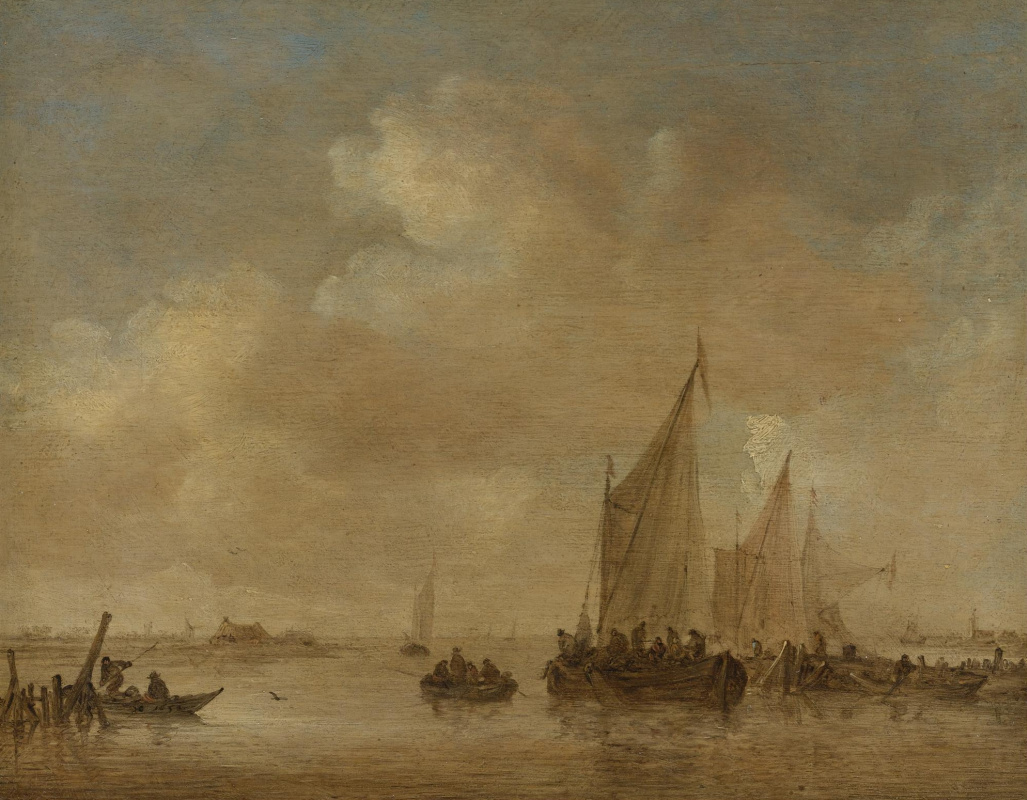 Ян ван Гойен. Рыболовные лодки в устье реки