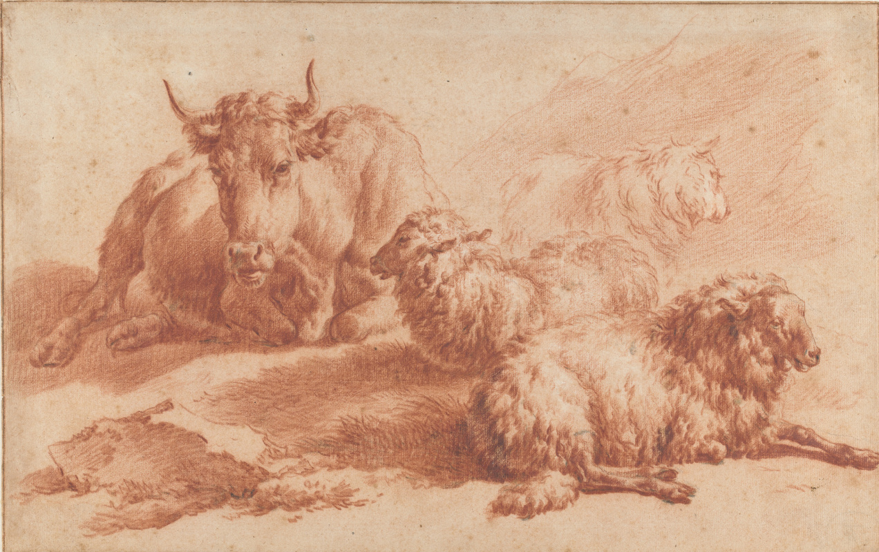 Адриан ван де Вельде. Корова и три овцы