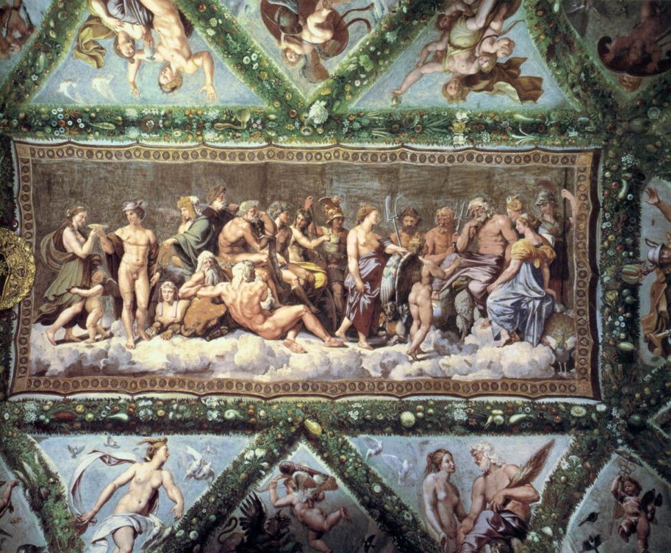 Совет богов, Психею встречают на Олимпе. Фреска лоджии Психеи виллы Фарнезина, Рим