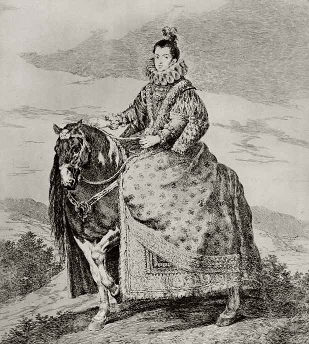 Франсиско Гойя. Конный портрет королевы Маргариты Австрийской, королевы Испании, жены Филиппа III, с картины Веласкеса