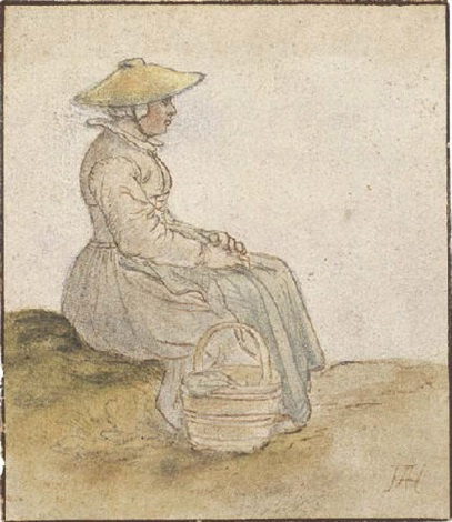 Хендрик Аверкамп. Сидящая женщина с корзиной