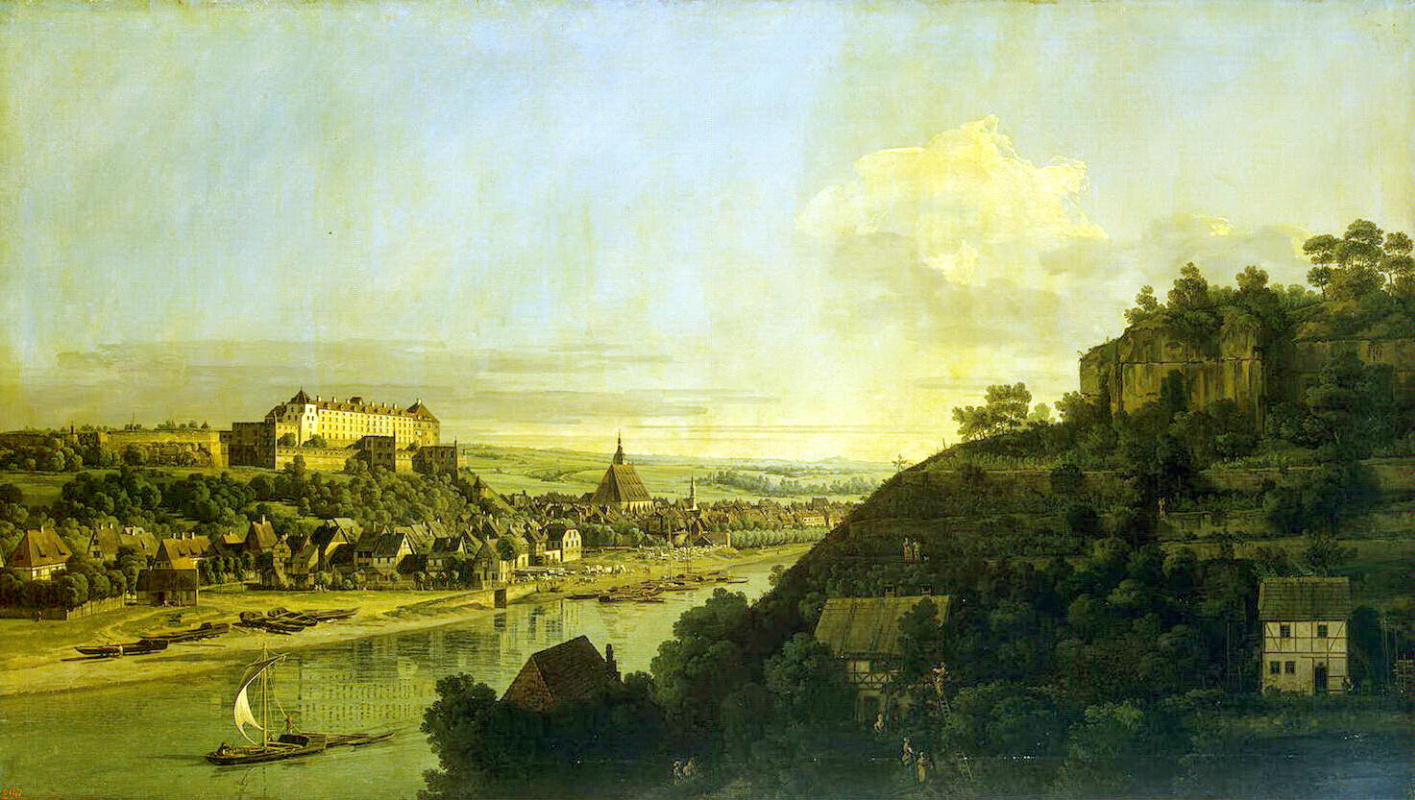 Бернардо Беллотто. Вид Пирны с правого берега Эльбы выше города