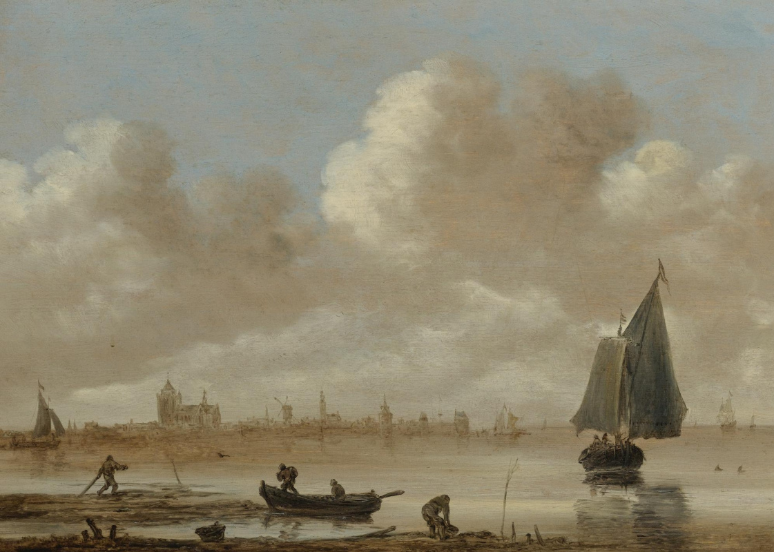 Ян ван Гойен. Рыбацкие лодки и город на горизонте