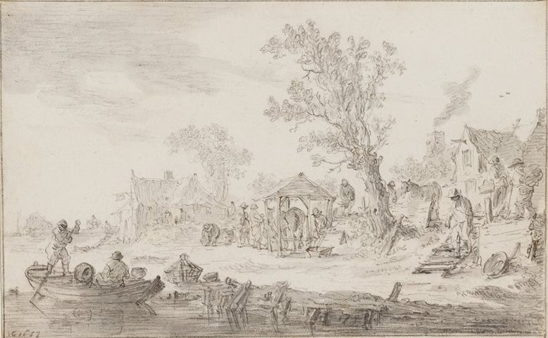 Ян ван Гойен. Пейзаж с кузницей на берегу реки