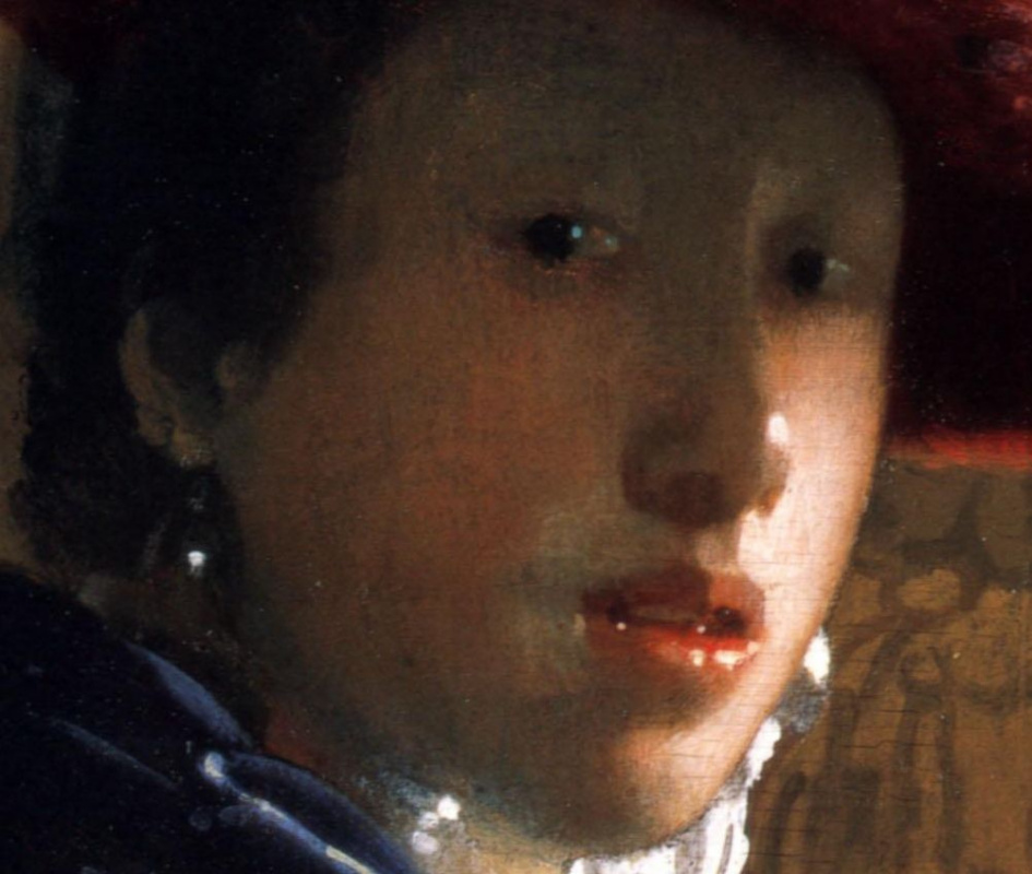 Ян Вермеер. Женщина в красной шляпе. Фрагмент