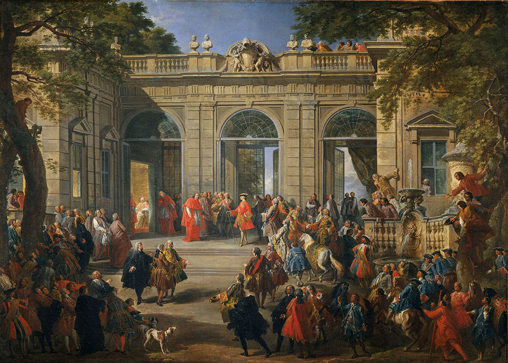 Джованни Паоло Паннини. Король Карл III посещает Папу Бенедикта XIV в Кофейном павильоне дворца Квиринале