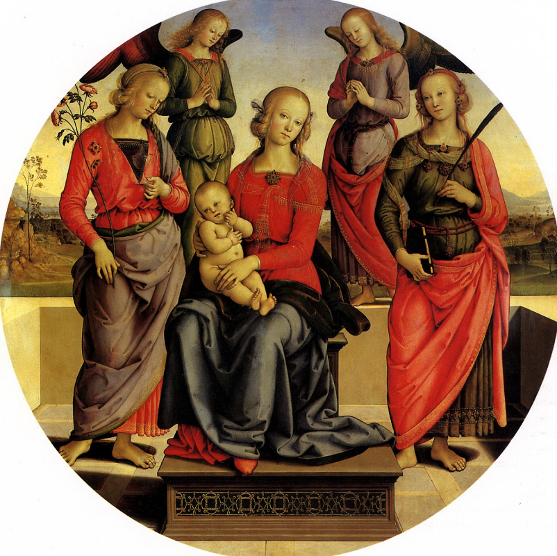 Франсуа Перуджино. Мадонна с младенцем в окружении ангелов, Святой Розы и Святой Екатерины