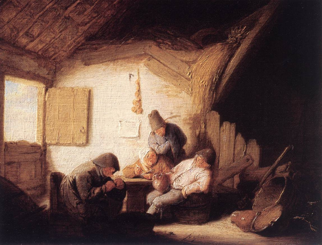 Адриан Янс ван Остаде. Сельская таверна с четырьмя фигурами