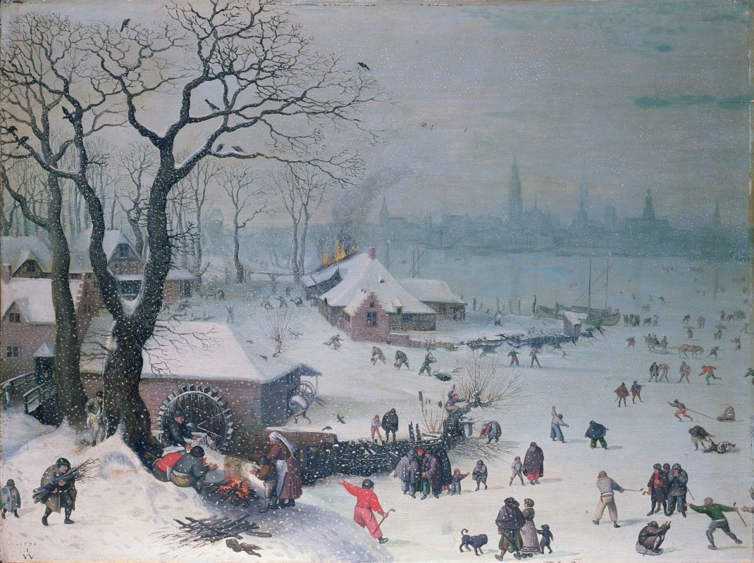 Лукас ван Фалькенборх. Зимний пейзаж близ Антверпена во время снегопада
