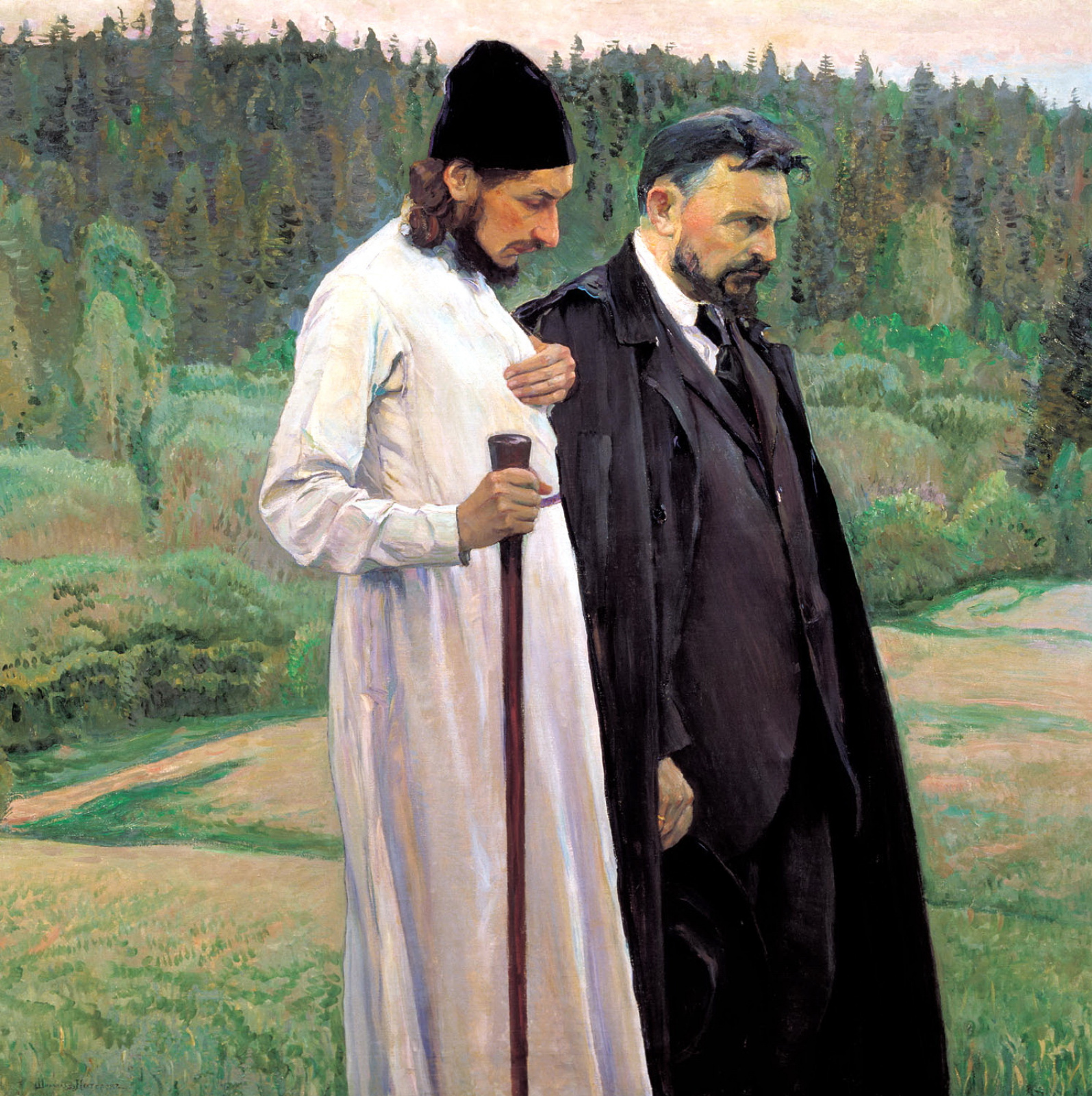 Михаил Васильевич Нестеров - Философы (С. Н. Булгаков и П. А. Флоренский),  1917, 125×123 см: Описание произведения | Артхив