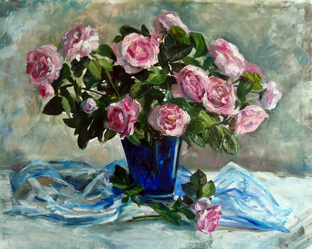 Ната Чаривна. Картина малом "Розы в синей вазе"