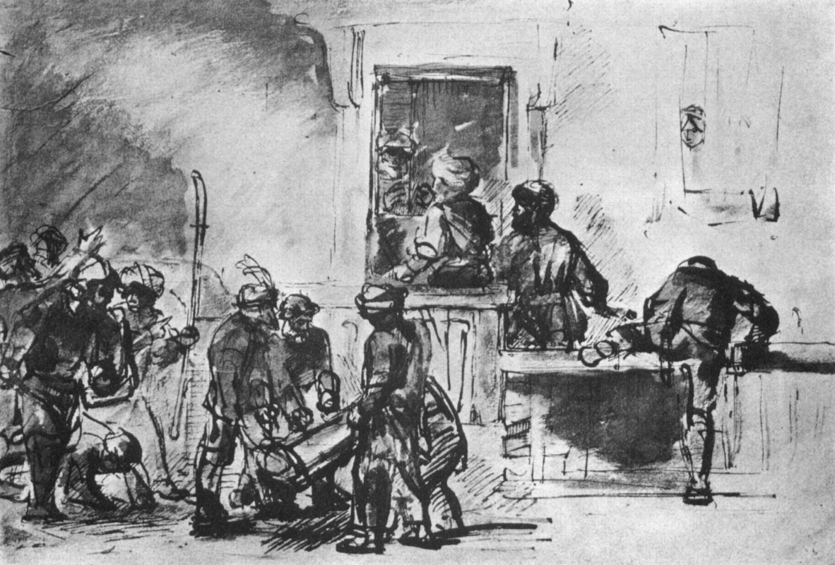 Рембрандт Харменс ван Рейн. Жители Содома перед домом Лота