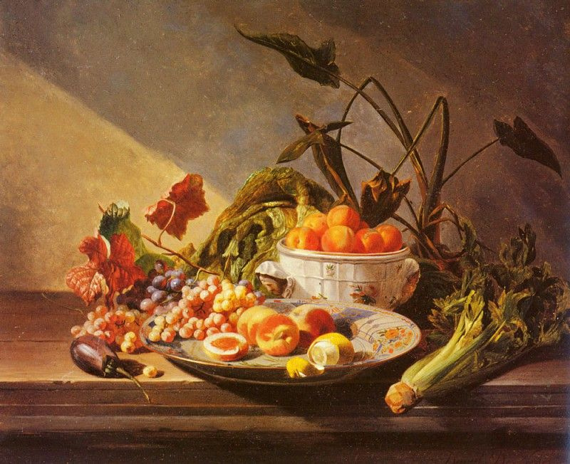 Давид Эмиль Жозеф де Нотер. Натюрморт с фруктами и овощами на столе