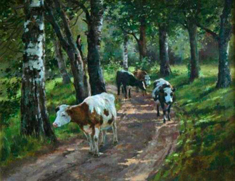Константин Аполлонович Савицкий. Стадо коров в лесу