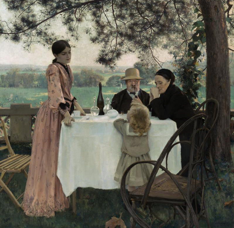 Жюль-Алексис Мунье. Семья обедает в саду