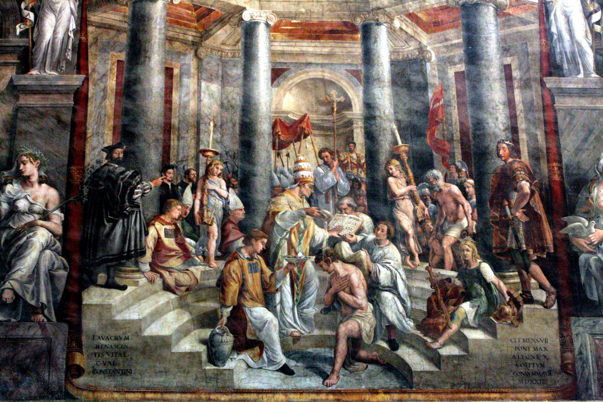 Крещение Константина. Фреска зала Константина дворца понтифика в Ватикане