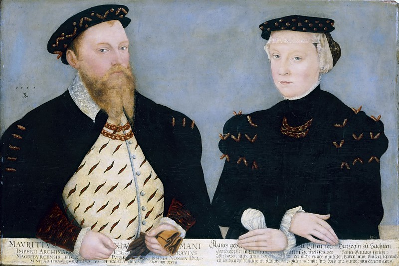 Лукас Кранах Младший. Мориц, курфюрст саксонский, с женой Агнессой.  Картинная галерея старых мастеров, Дрезден.