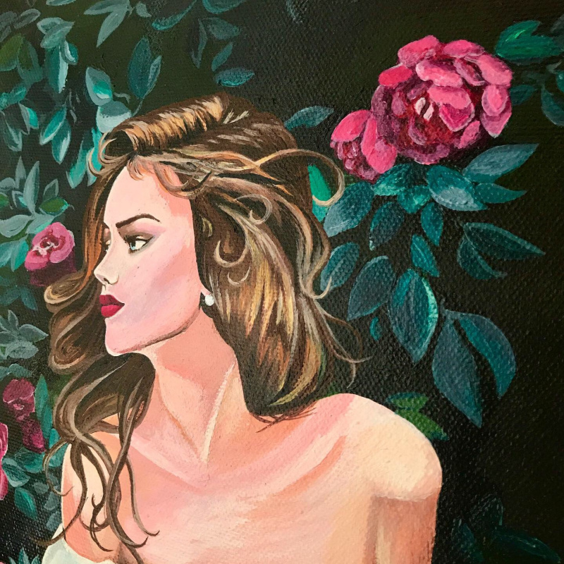 Девушка в розовом саду