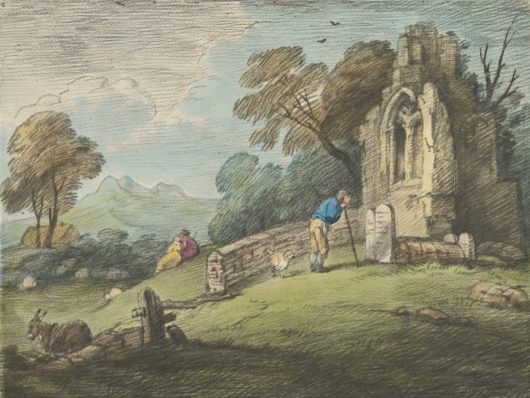 Томас Гейнсборо. Пейзаж с крестьянином у надгробного камня и разрушенной церковью
