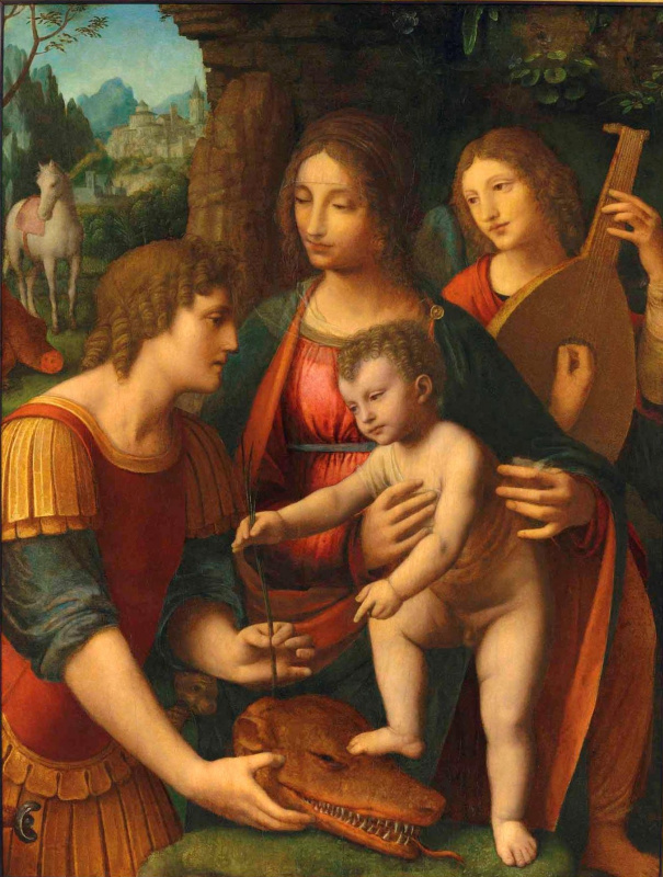 Бернардино Луини. Мадонна с младенцем, святым Георгием и ангелом