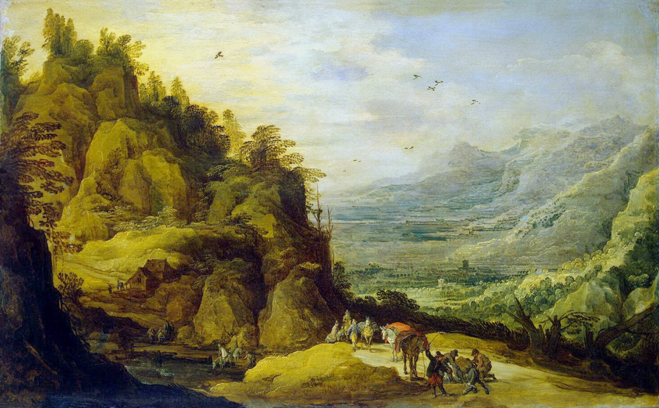 Ханс III Момпер Иос де Йорданс. Горный пейзаж с упавшим ослом