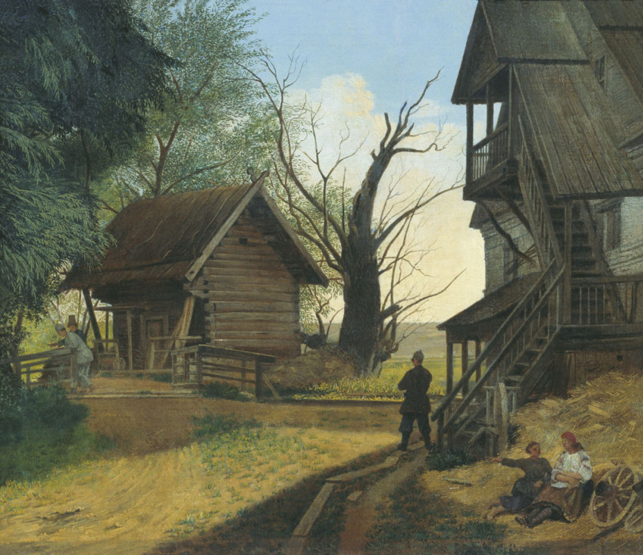 Бодри Петрович Карл-Фридрих Россия 1812 - 1894. Сельский пейзаж с крестьянами. 1845
