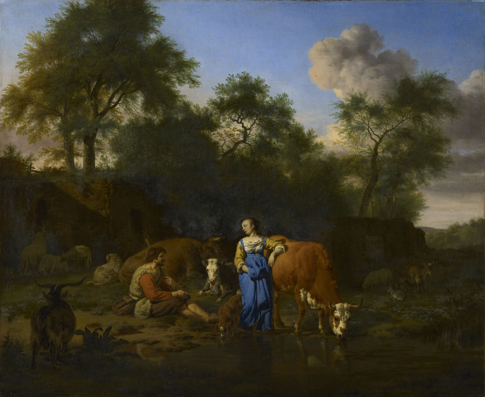 Адриан ван де Вельде. Пастух и пастушка на отдыхе у ручья