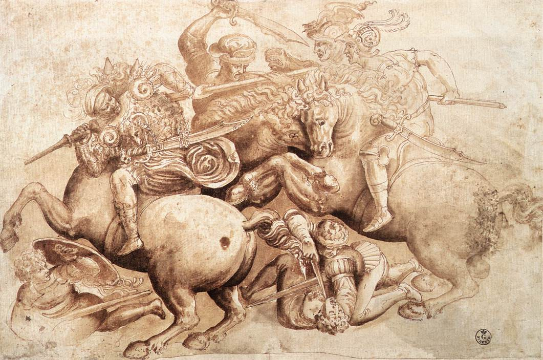 Леонардо да Винчи. Битва при Ангиари (набросок)