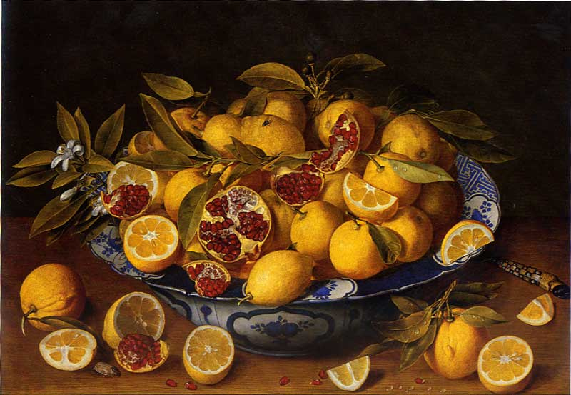 Якоб ван Хюльсдонк. Натюрморт с лимонами, апельсинами и гранатами