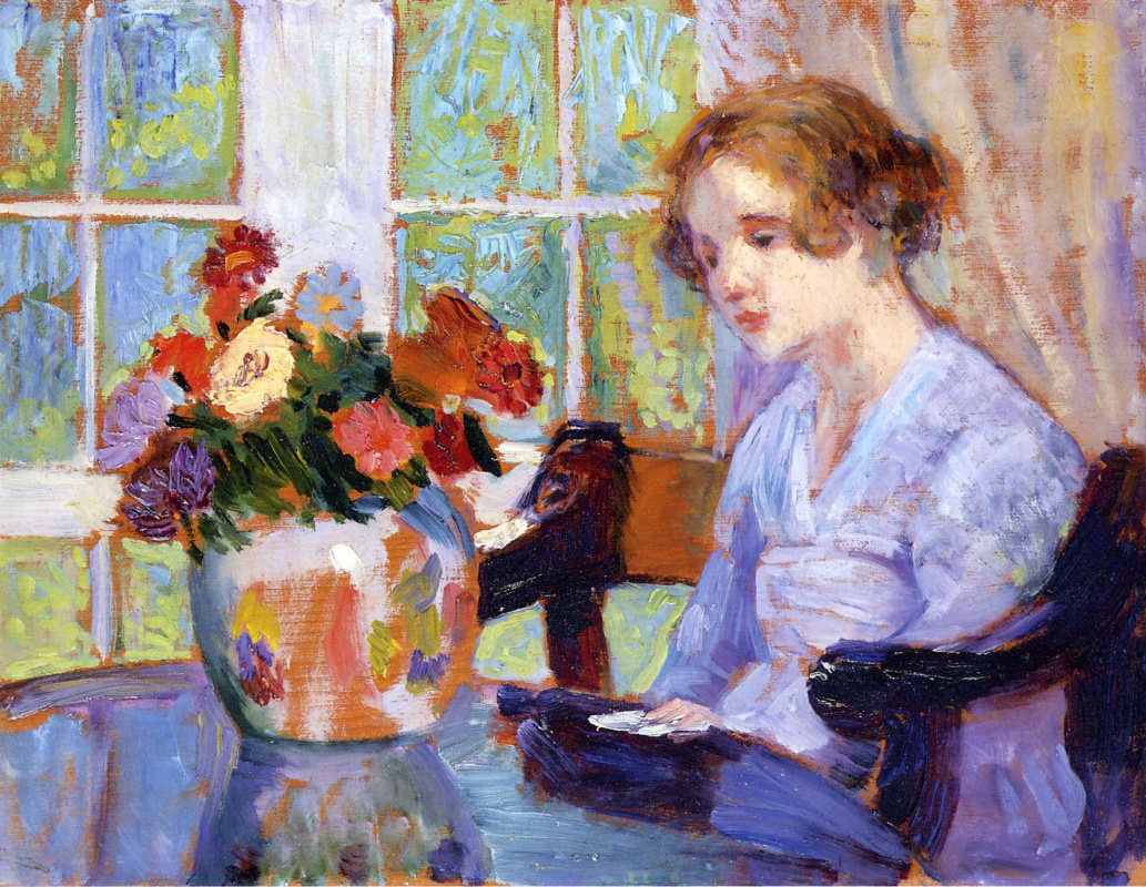 Бернхард Кутманн. Девушка перед вазой с цветами