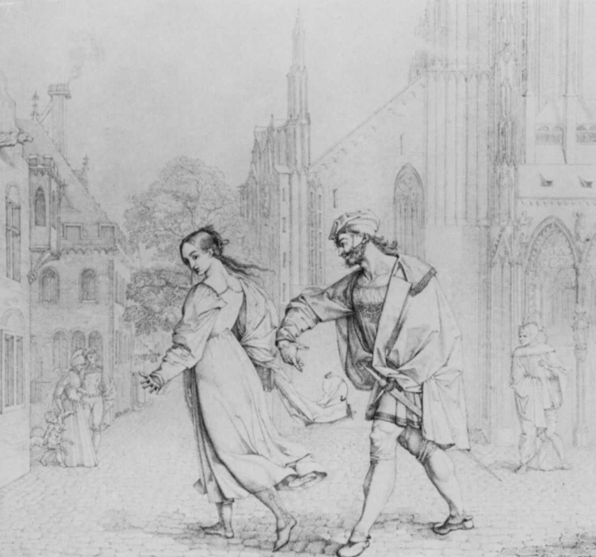 Петер фон Корнелиус. Фауст и Гретхен перед церковью