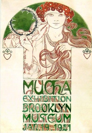 Альфонс Муха. Дизайн плаката для выставки Мухи в Бруклинском музее, Нью - Йорк, январь-февраль 1921 года