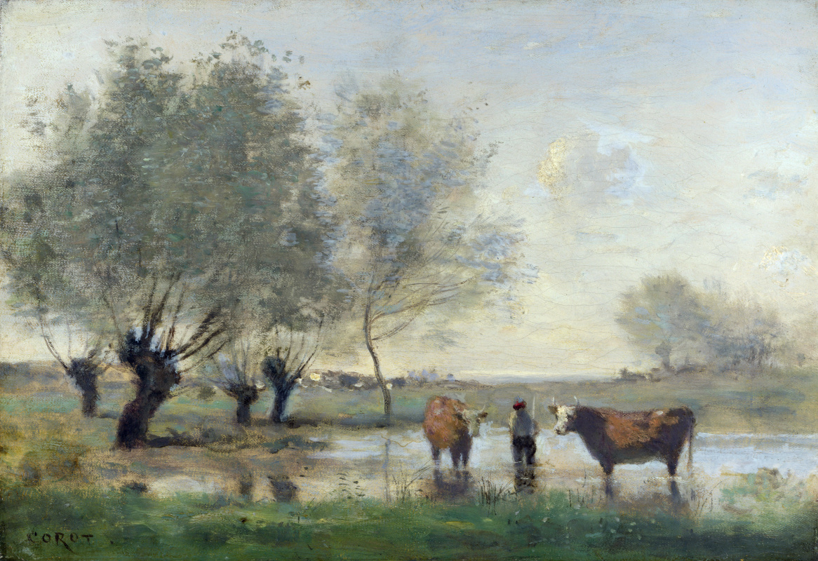 Камиль Коро. Коровы в болотистом пейзаже
