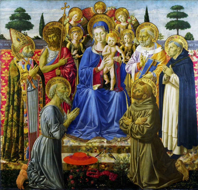Беноццо Гоццоли. Дева с младенцем на троне среди ангелов и святых