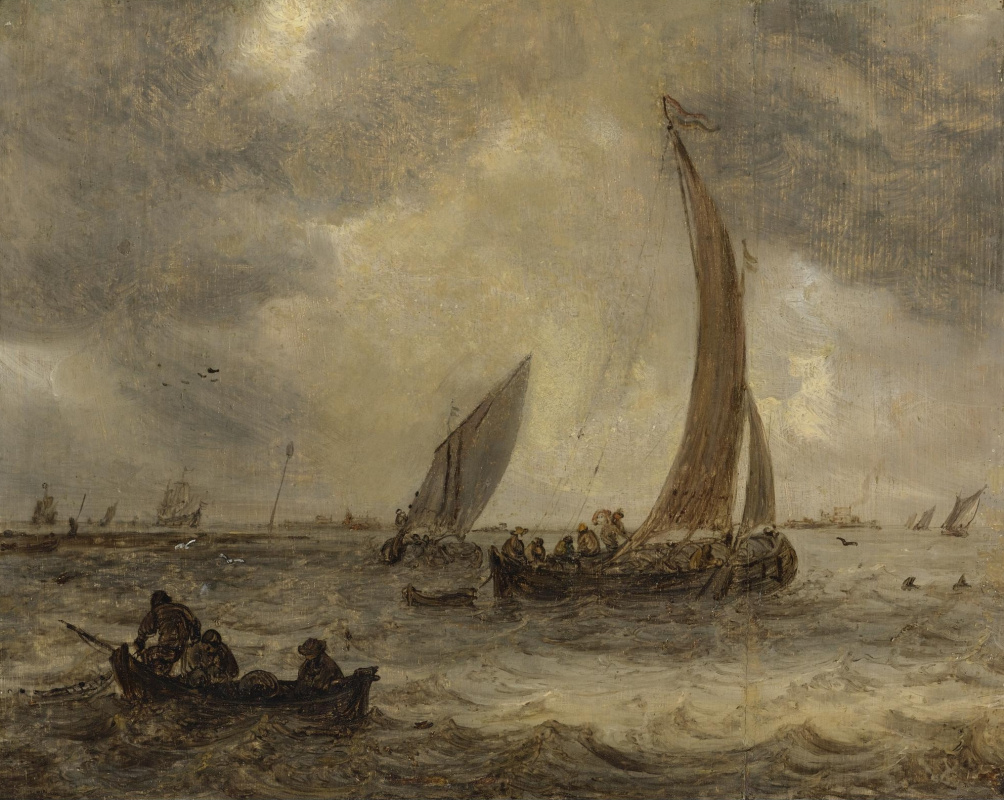 Ян ван Гойен. Многочисленные лодки в устье реки