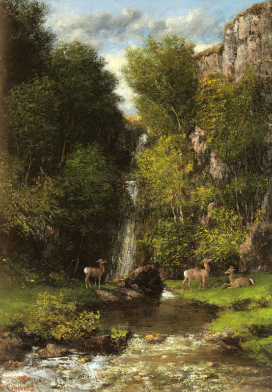 Гюстав Курбе. Семья оленей и пейзаж с водопадом