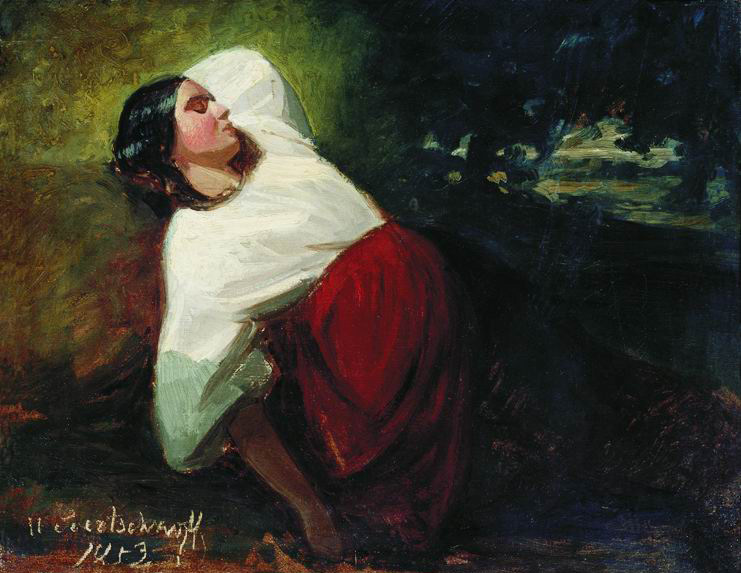 Николай Егорович Сверчков. Спящая девушка. 1853 Этюд